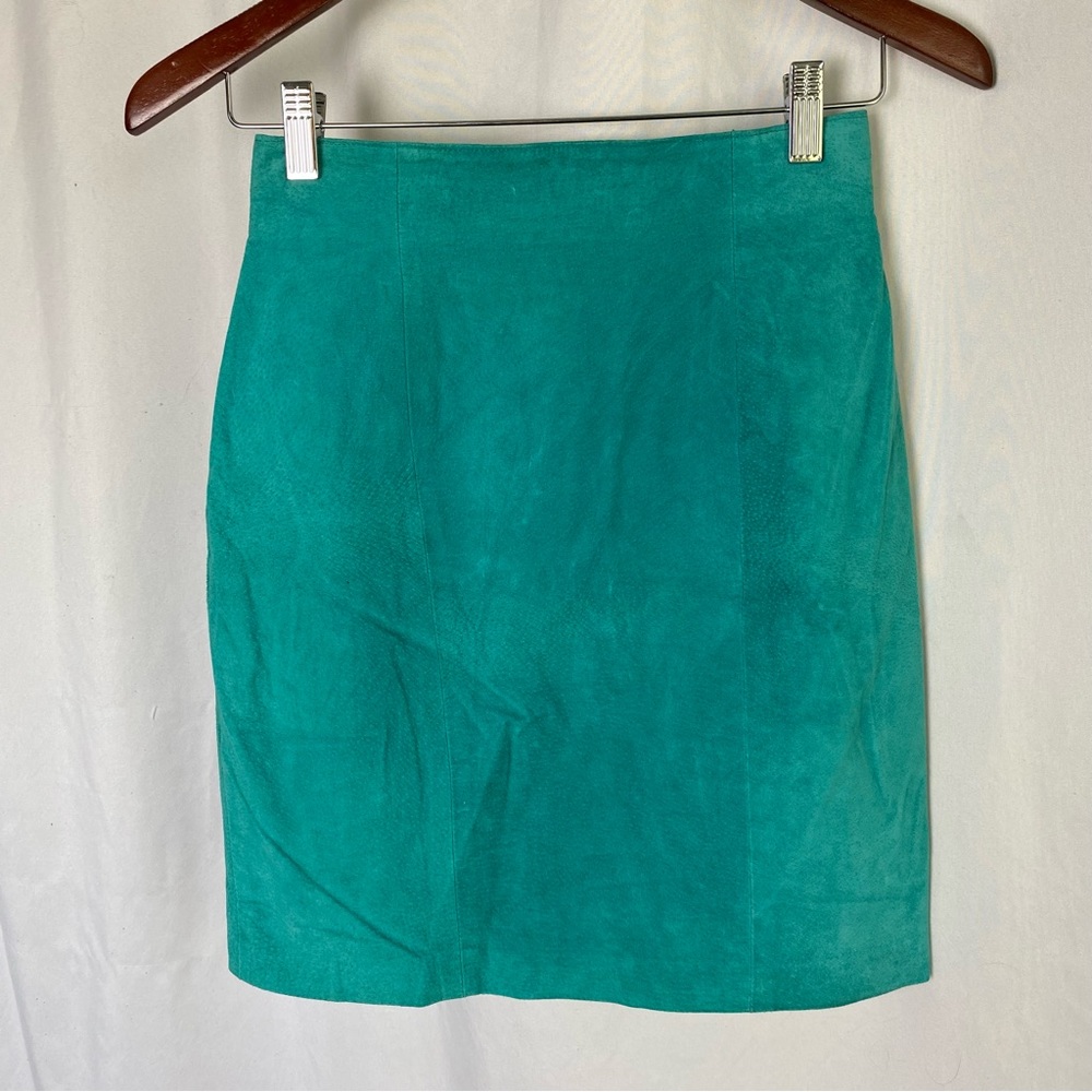 Vintage Turquoise Blue Leather Pencil Skirt Size 6 (fits XS)